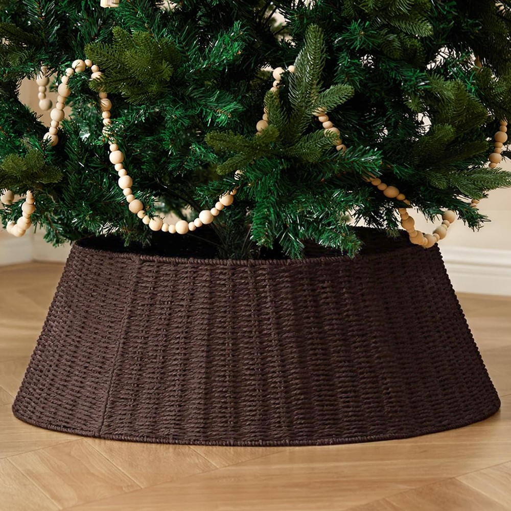 Rustic Farmhouse Christmas Tree Collar - 28Inch Woven Wicker Tree Base Stand ...