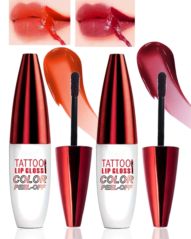 2 Pcs Red Nude Pink Matte Peel Off Lip Stain Long Lasting Lip Gloss