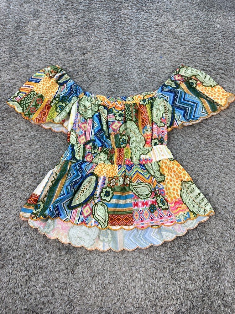 Anthropologie Fate Top Womens Small Boho Patchwork Off The Shoulder Blouse NWT