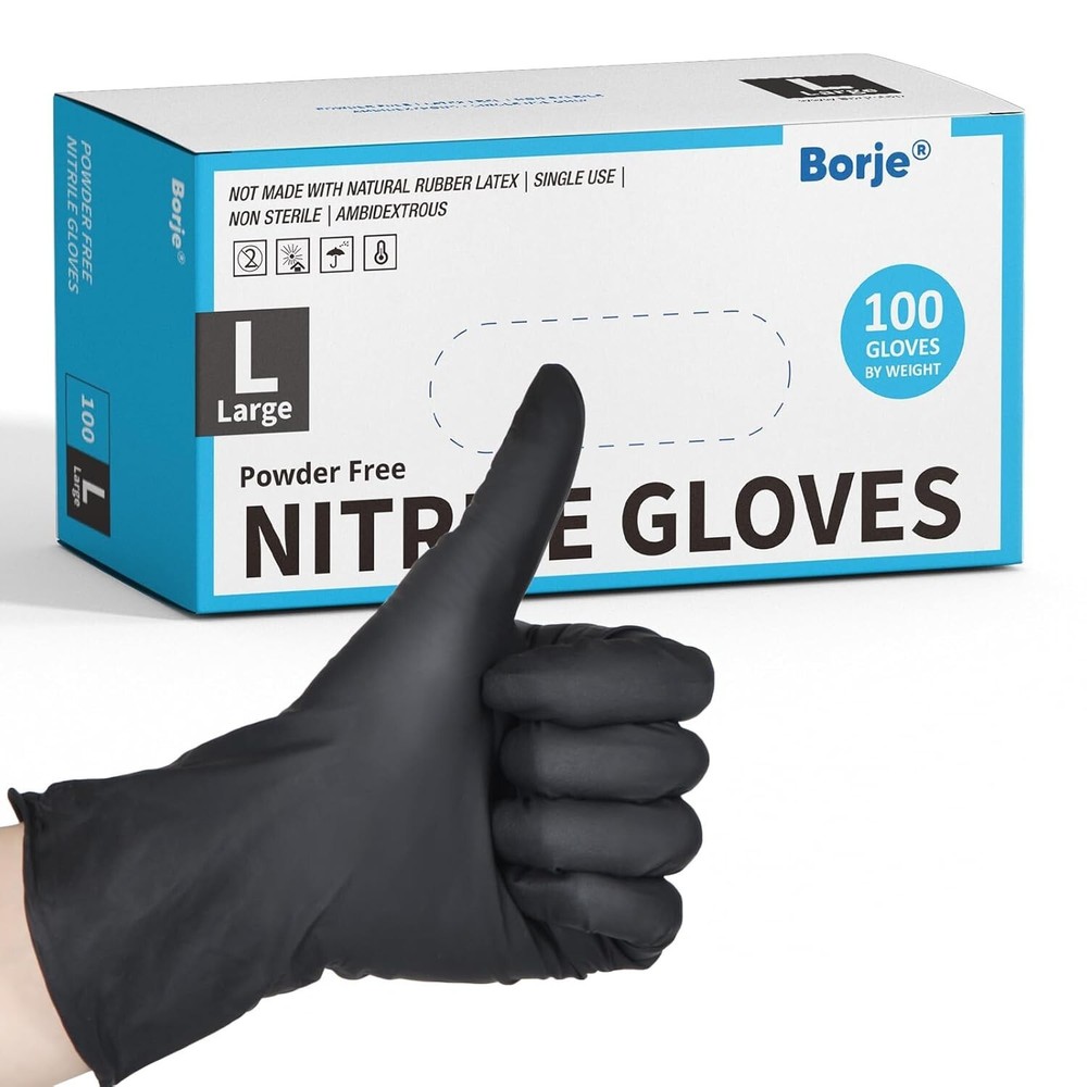 Black Nitrile Disposable Gloves Latex-Free Powder-Free for Medical Exam and Food Safe