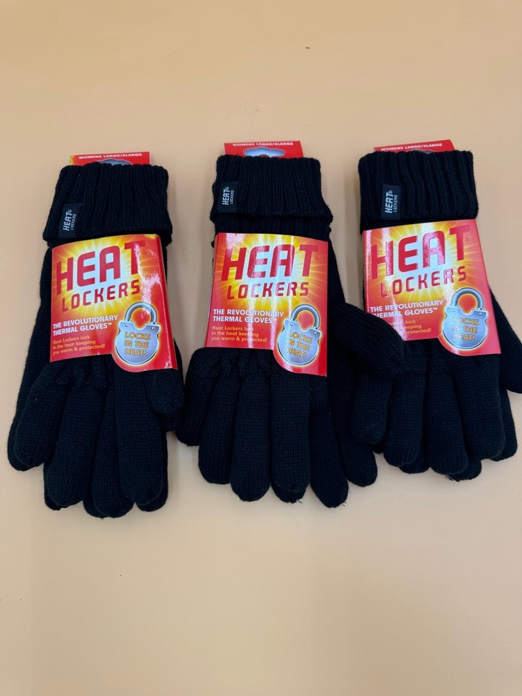 NWT Women's Heat Lockers Thermal Lined Black Gloves Size L/XL 3ct