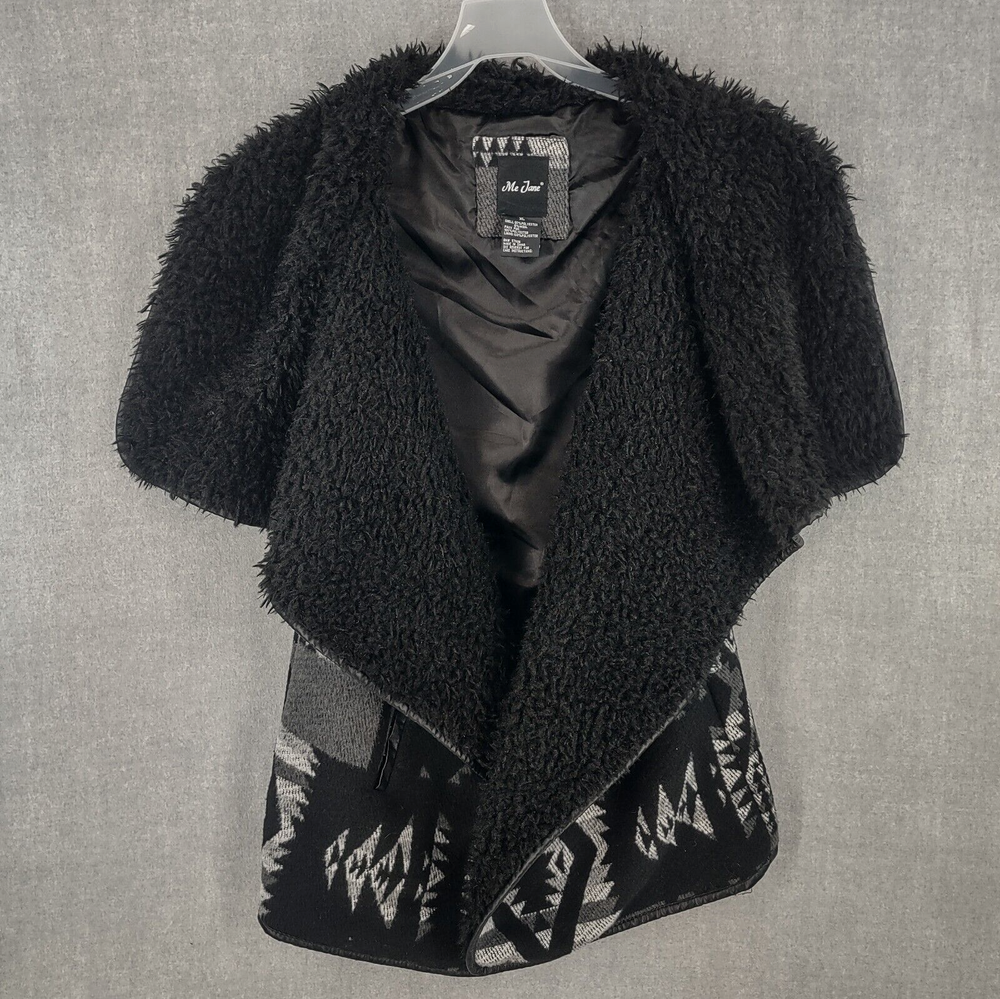 Womens Tribal Jacket Aztec Blanket Wool Blend Faux Fur Sleeveless Western Vest