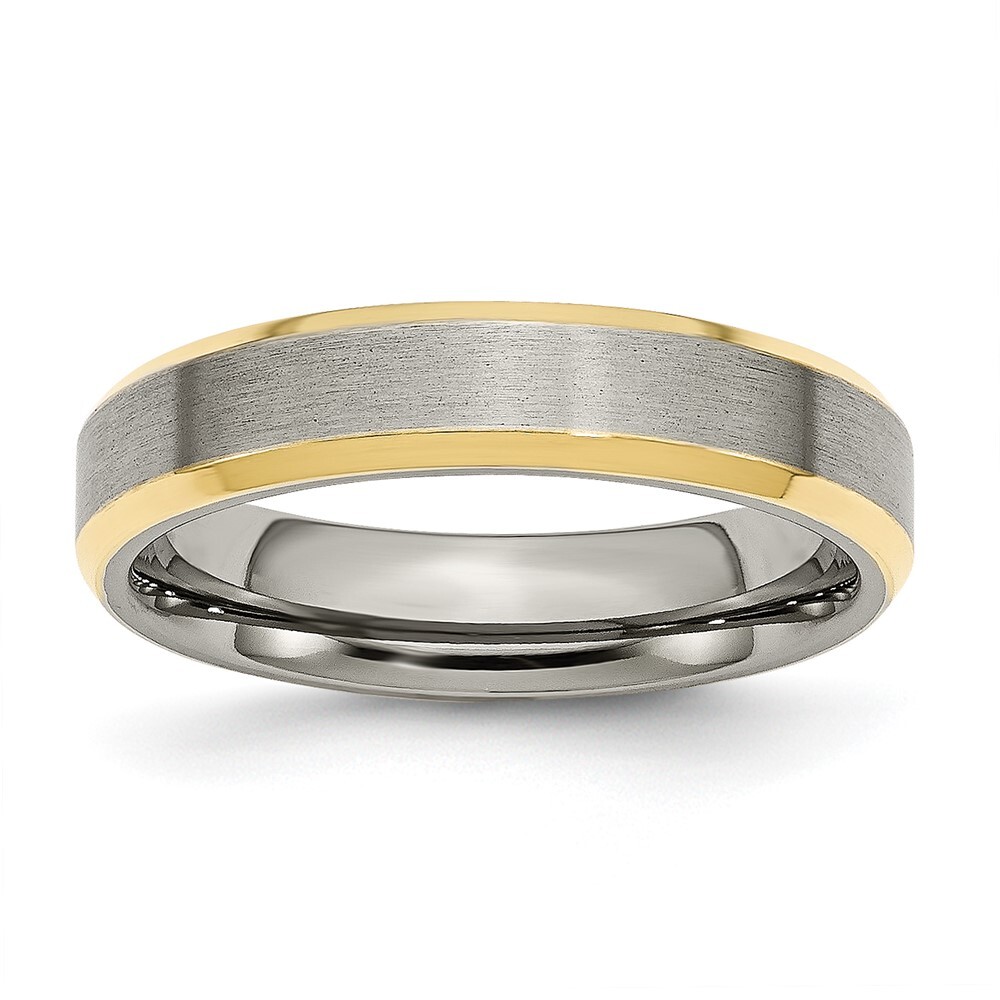 Titanium Brushed Yellow IP-plated 5mm Beveled Edge Band Ring Size 8