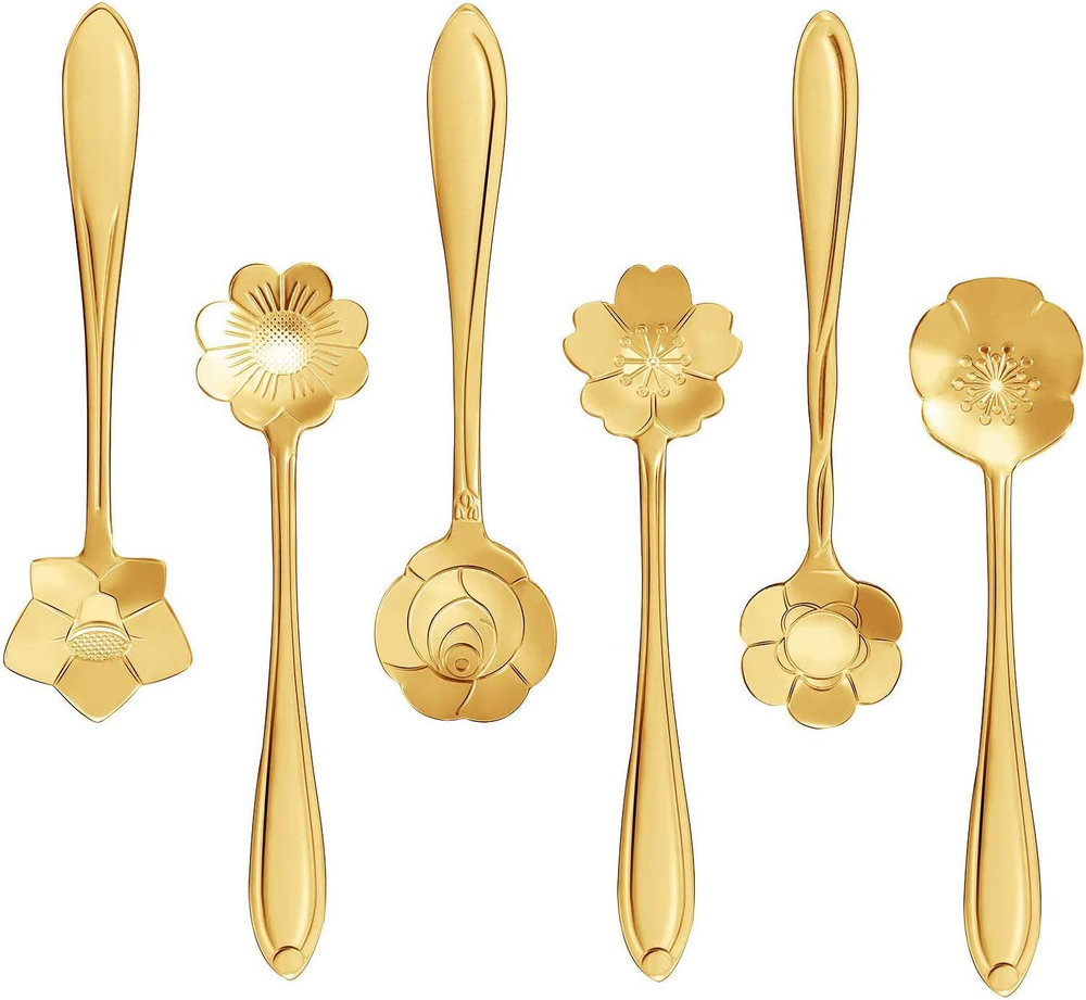 Stainless Steel Creative Flower Coffee Spoon Soup Spoons Sugar Spoons, Ice-Cream