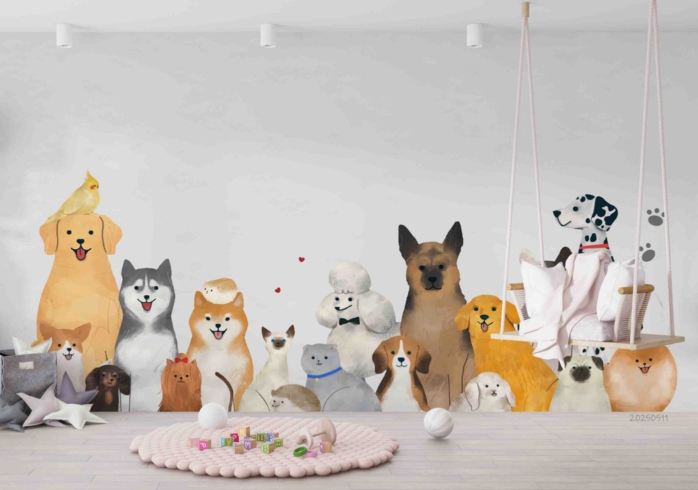 3D Pet Dog Cat Illustration Wall Murals Wallpaper Murals Wall Sticker