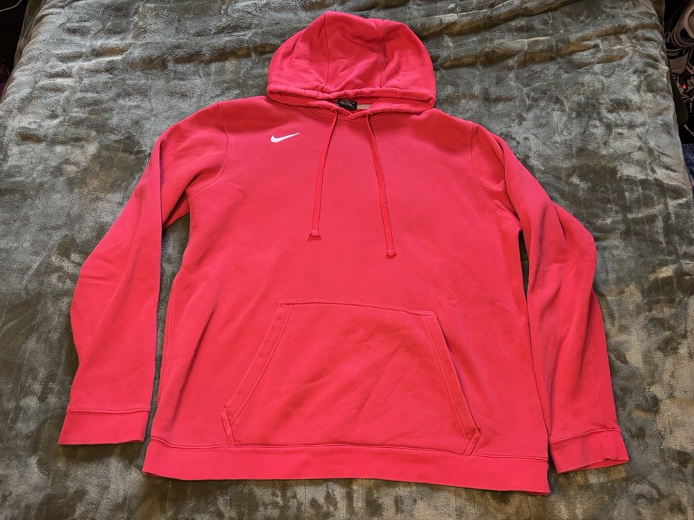 Nike Hoodie Sweatshirt Mens Large Red White Swoosh Running Lazy Comfort Sweater