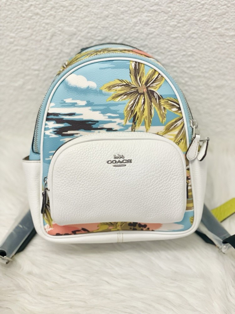 NWT COACH CK378 Mini Court Backpack Hawaiian Print Blue Multi