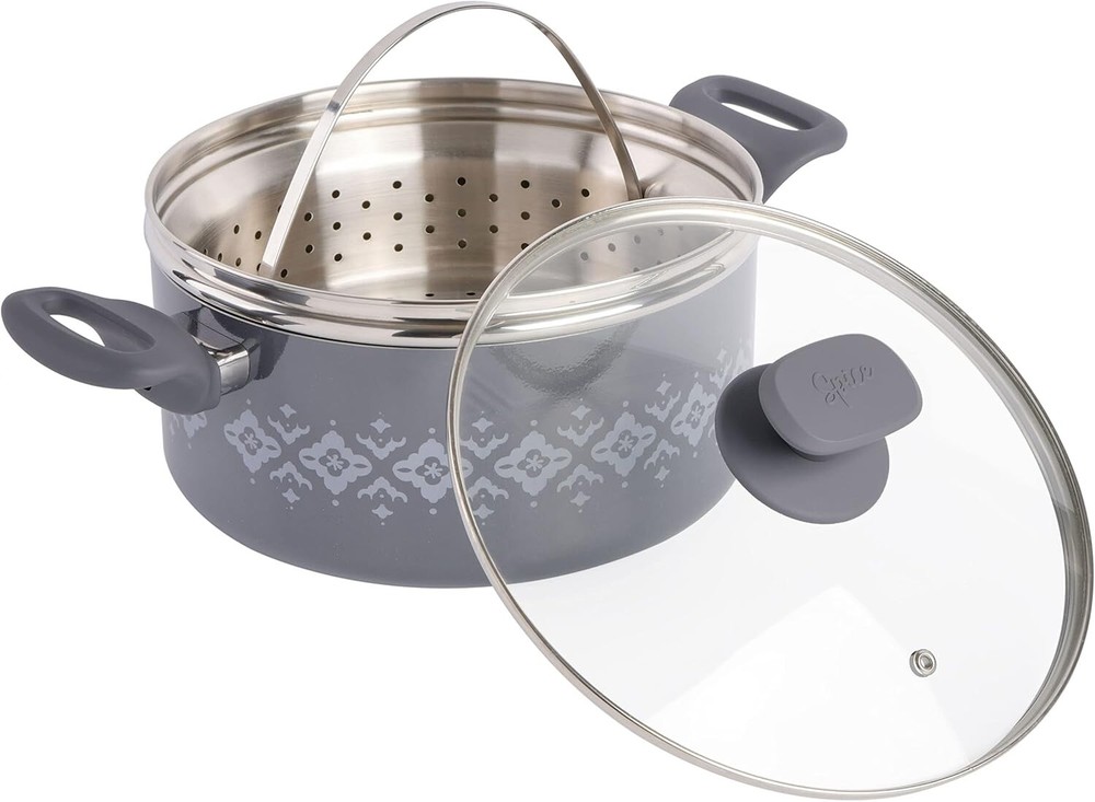 Tia Mowry Savory Saffron 5 QT Nonstick Ceramic Dutch Oven with Lid in Gray