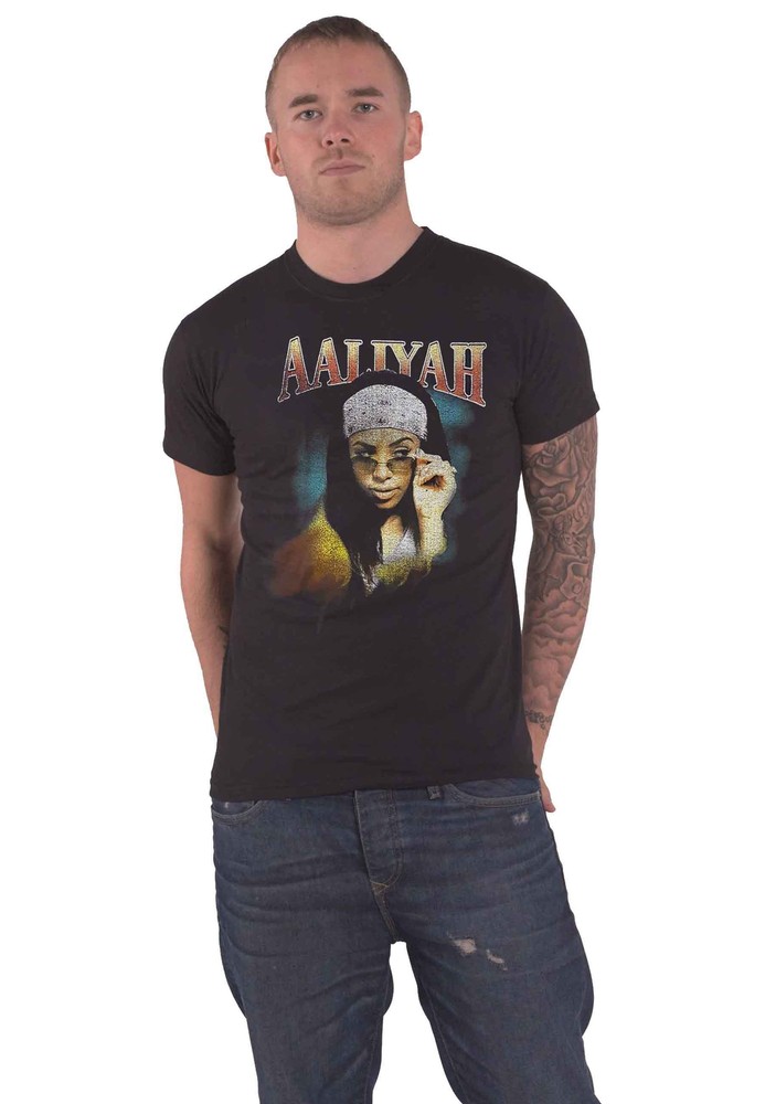 Aaliyah Trippy Logo Official Men's Black T-Shirt New Design Streetwear Urban Style