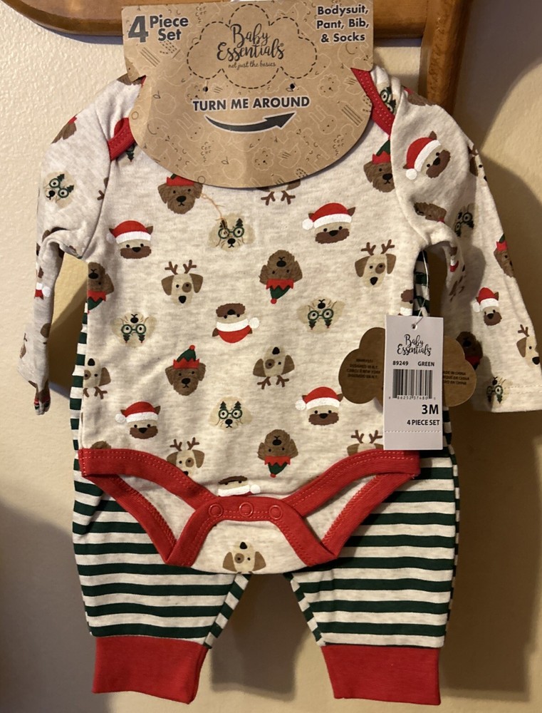 JC Penney  🎄 Christmas Baby Essentials Boys 4 Pc Outfit Sz 3mo  NEW With Tags