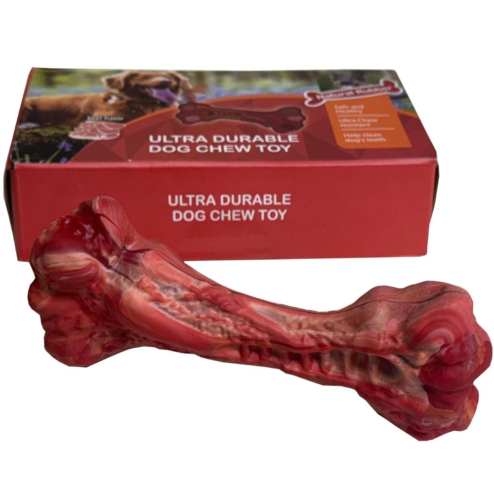 Dog Pet Chew Toys for Aggressive Chewers Durable Natural Rubber Beef Flavor Bone