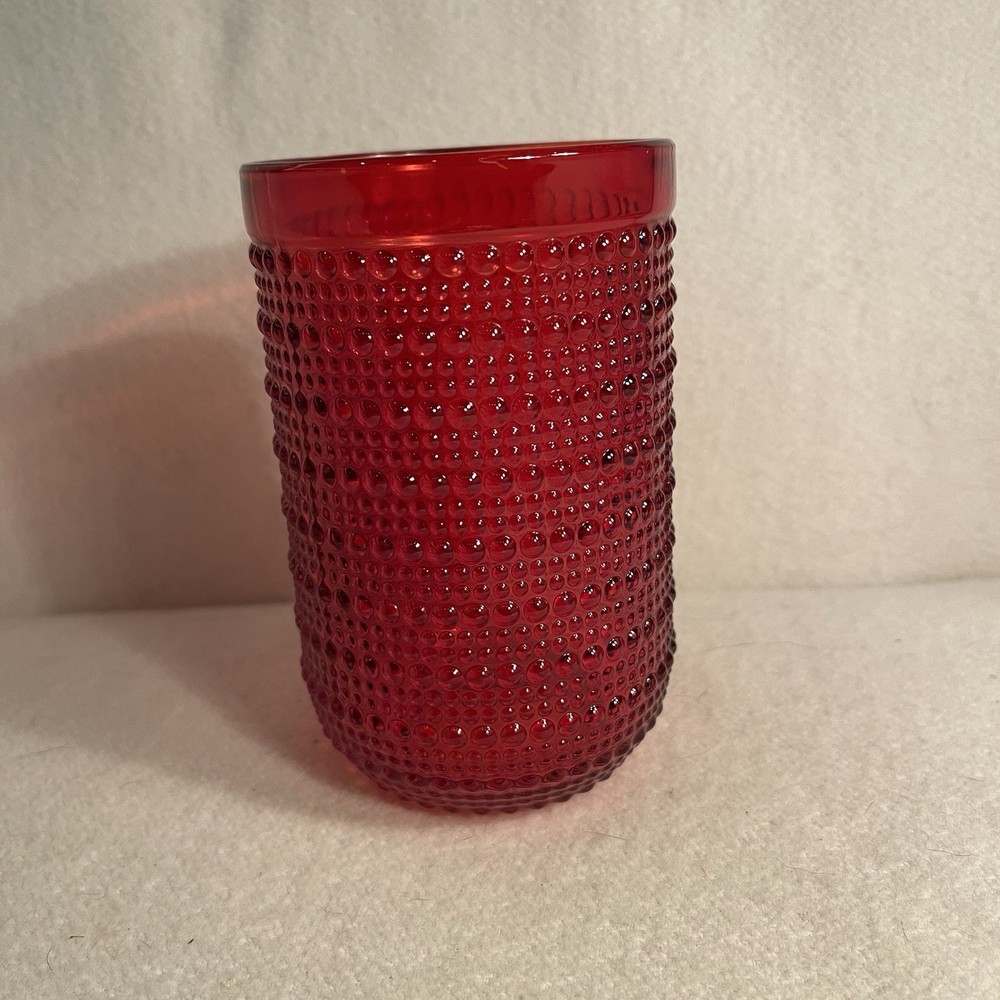 Red Textured Hobnail Glass Votive Candle Holder  