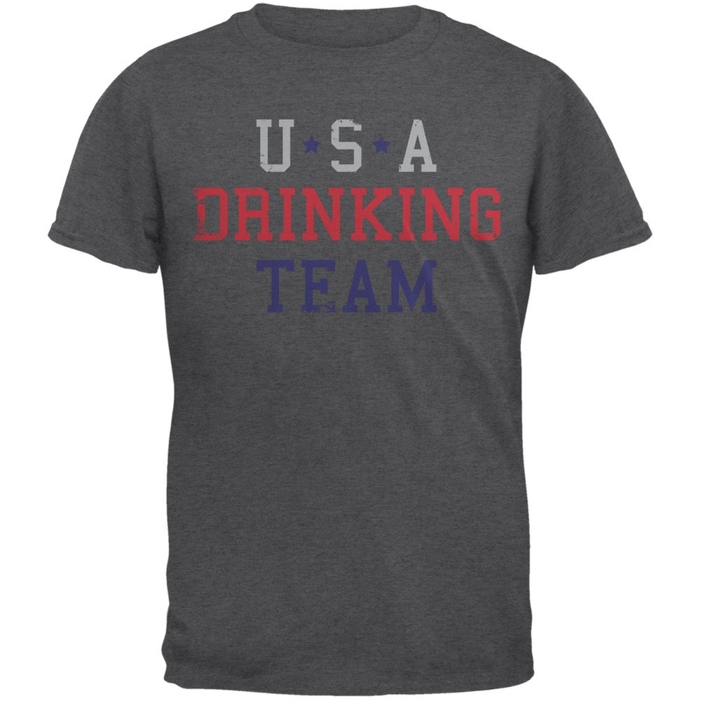 4th of July USA Drinking Team T-Shirt Dark Heather Adult T-Shirt