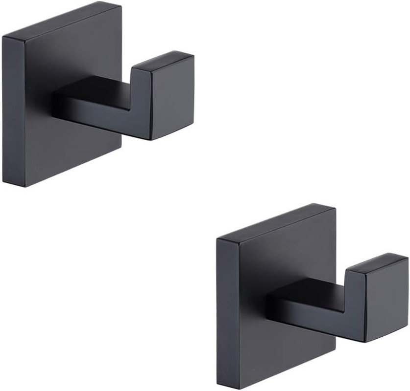 Bath Towel Hooks Matte Black, 2 Pack Stainless Steel Robe Coat and Clothes Hook,