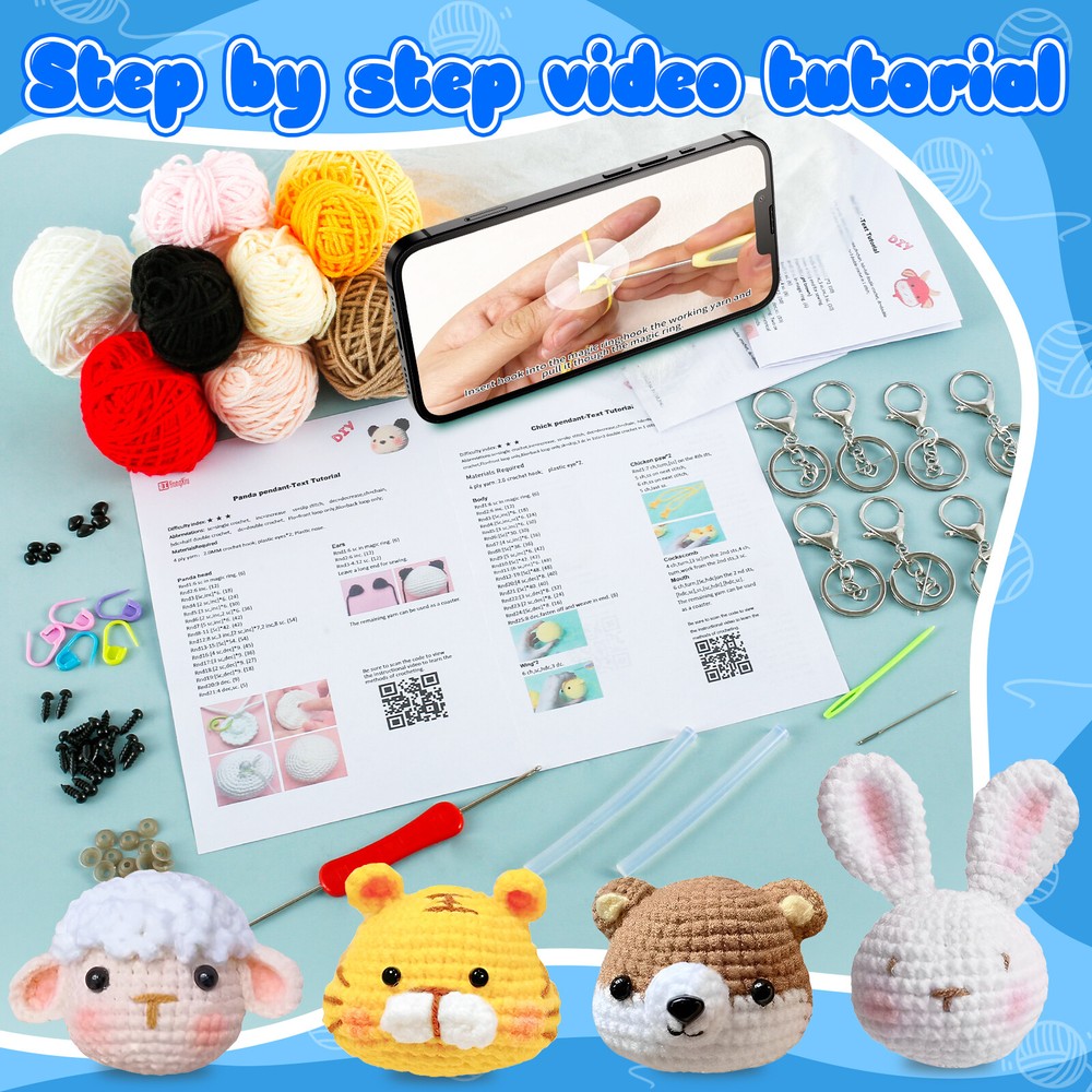 8Pcs Crochet Kit for Beginners Complete Crochet Knitting Kit Cute Animal mcZah