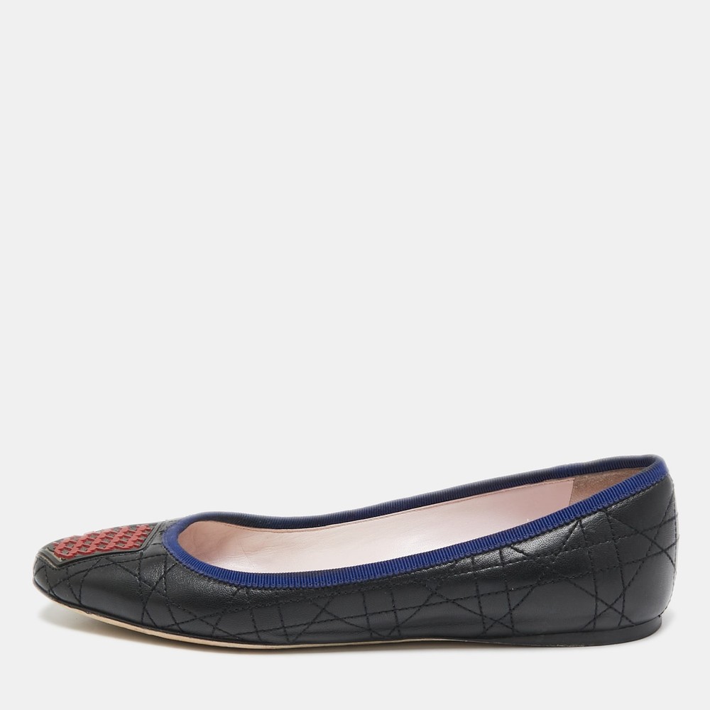 Dior Cannage Leather Ballet Flats in Black Red Size 37