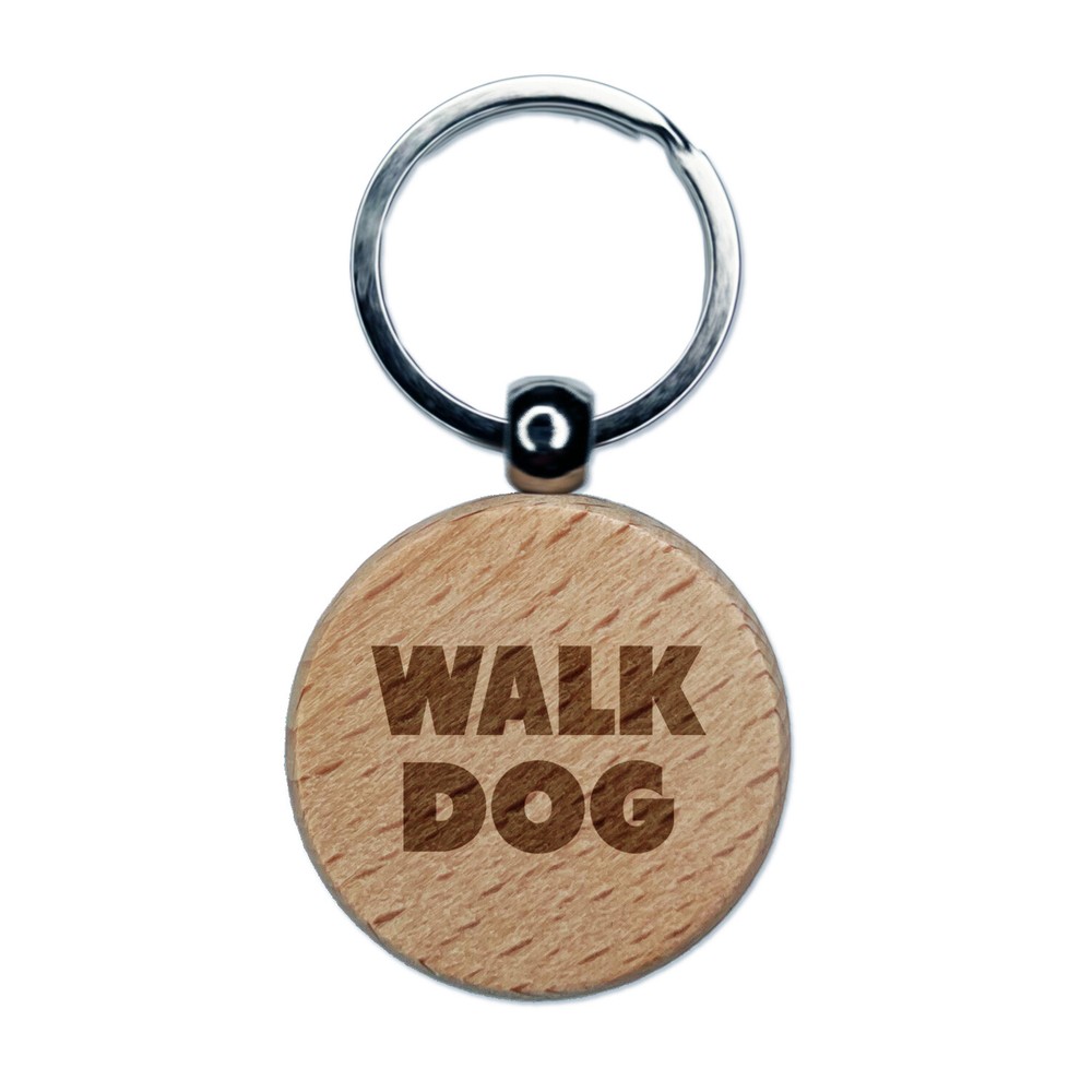 Bold Text Engraved Wood Keychain Charm for Dog Walking