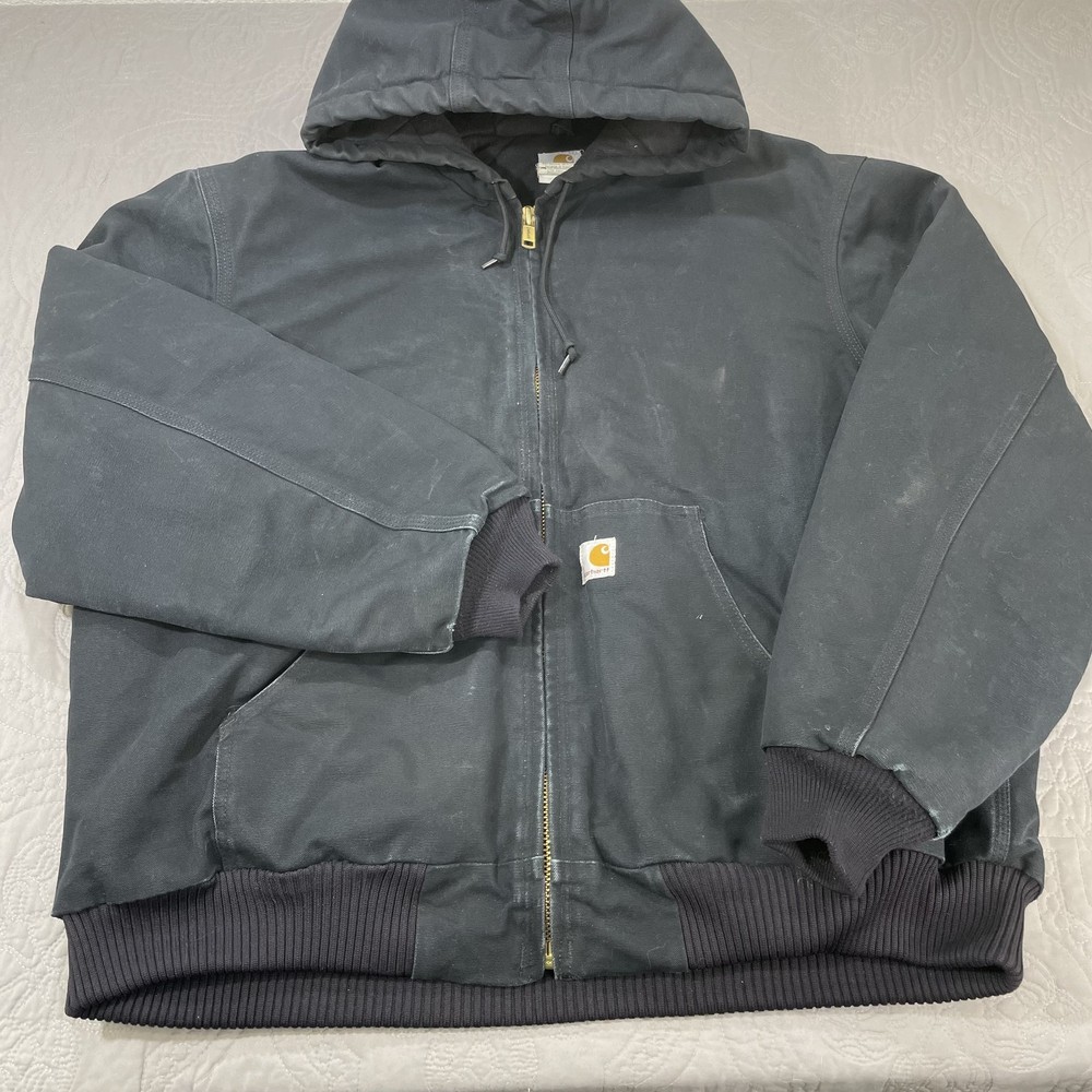 Carhartt Mens XL Black Quilted Hooded Work Jacket J140 BLK USA Zip