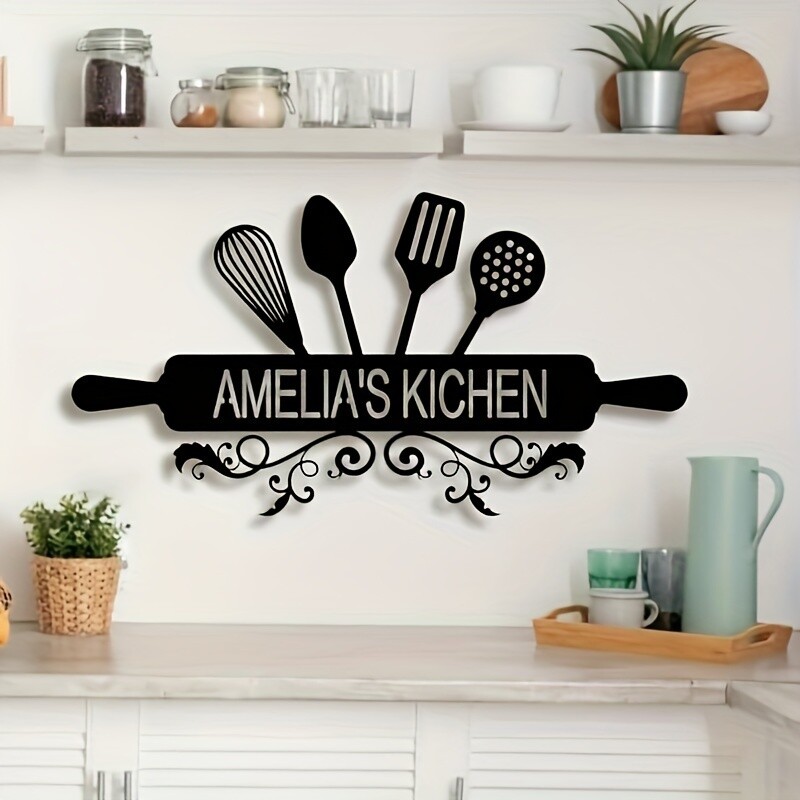 1pc Customizable Amelia's Kitchen Metal Wall Art in Art Deco Style with Detachable Design