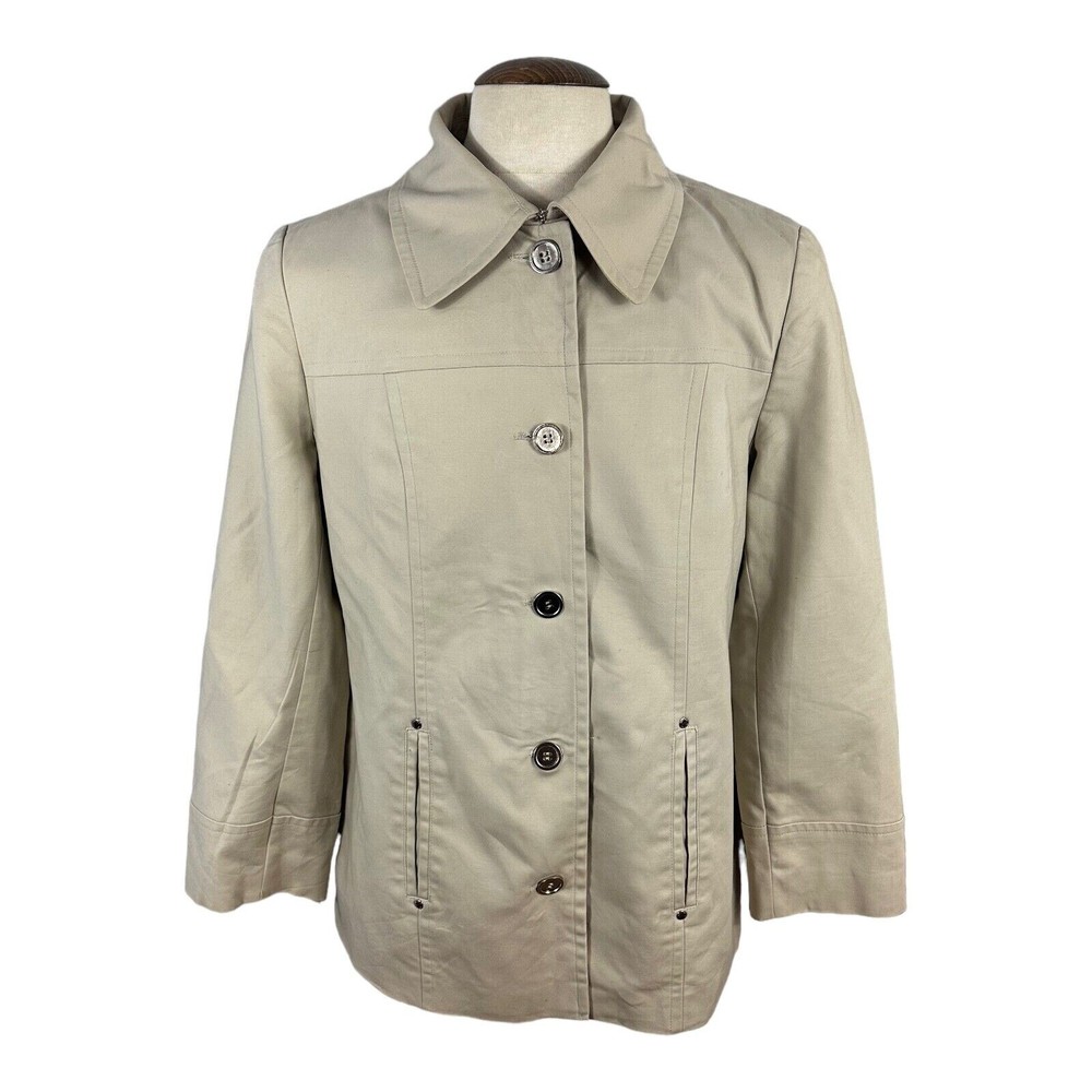 Calvin Klein Women’s Beige Jacket Size L Large Cotton Button Up Collar Pockets