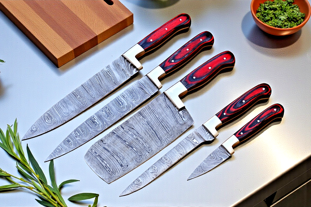 Custom Made Forged Damascus Steel Chef Knife Set Kitchen Knives 1574
