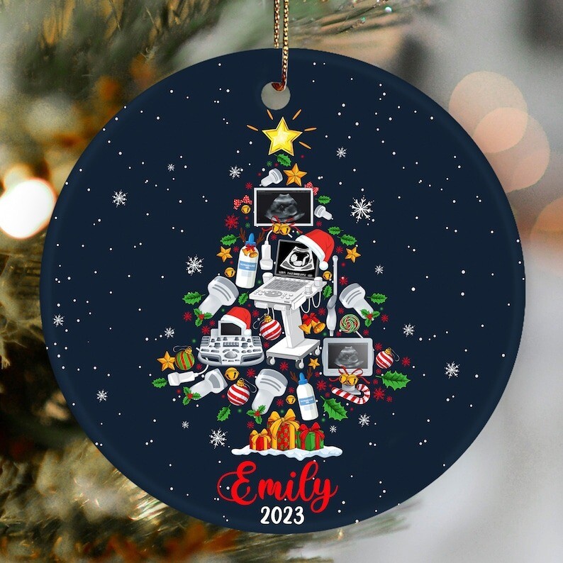Custom Name Sonographer Ornament, Sonographer Christmas Tree, Ultrasound Tech...