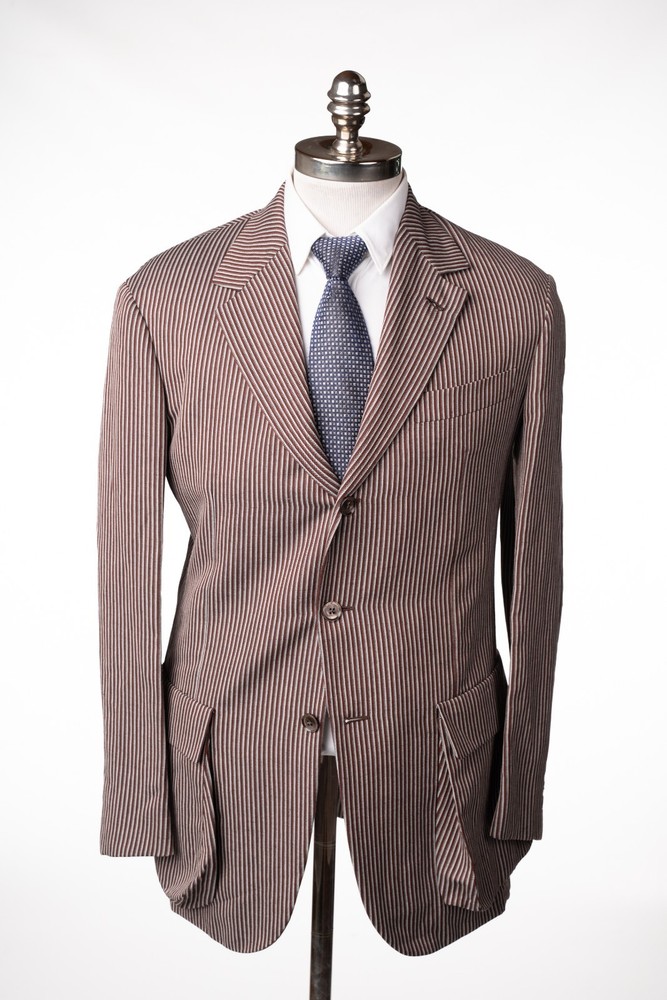 CARUSO Striped Maroon Sport Coat Wool Linen Regular Fit 3 Button 38 R (EU 48)