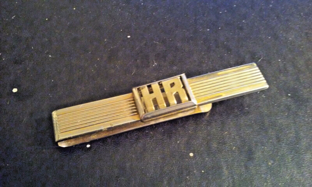 Vintage Swank Gold-Tone HR Monogram Tie Clip 3 Inches Long