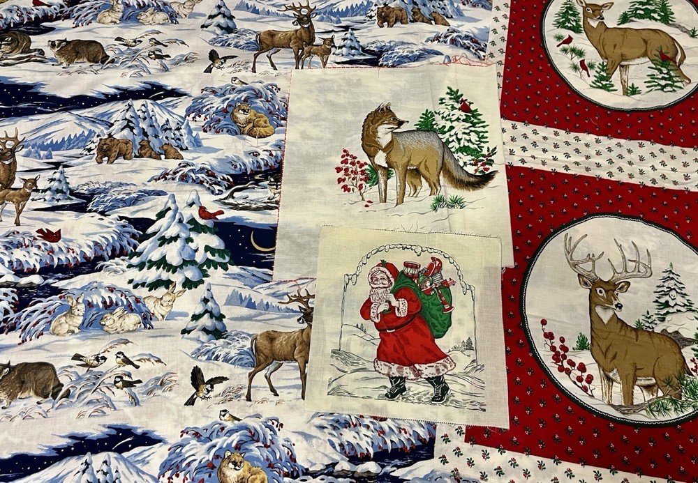 VTG Cranston Woodland Fabric Holiday Christmas Sewing Quilting Fabric Lot