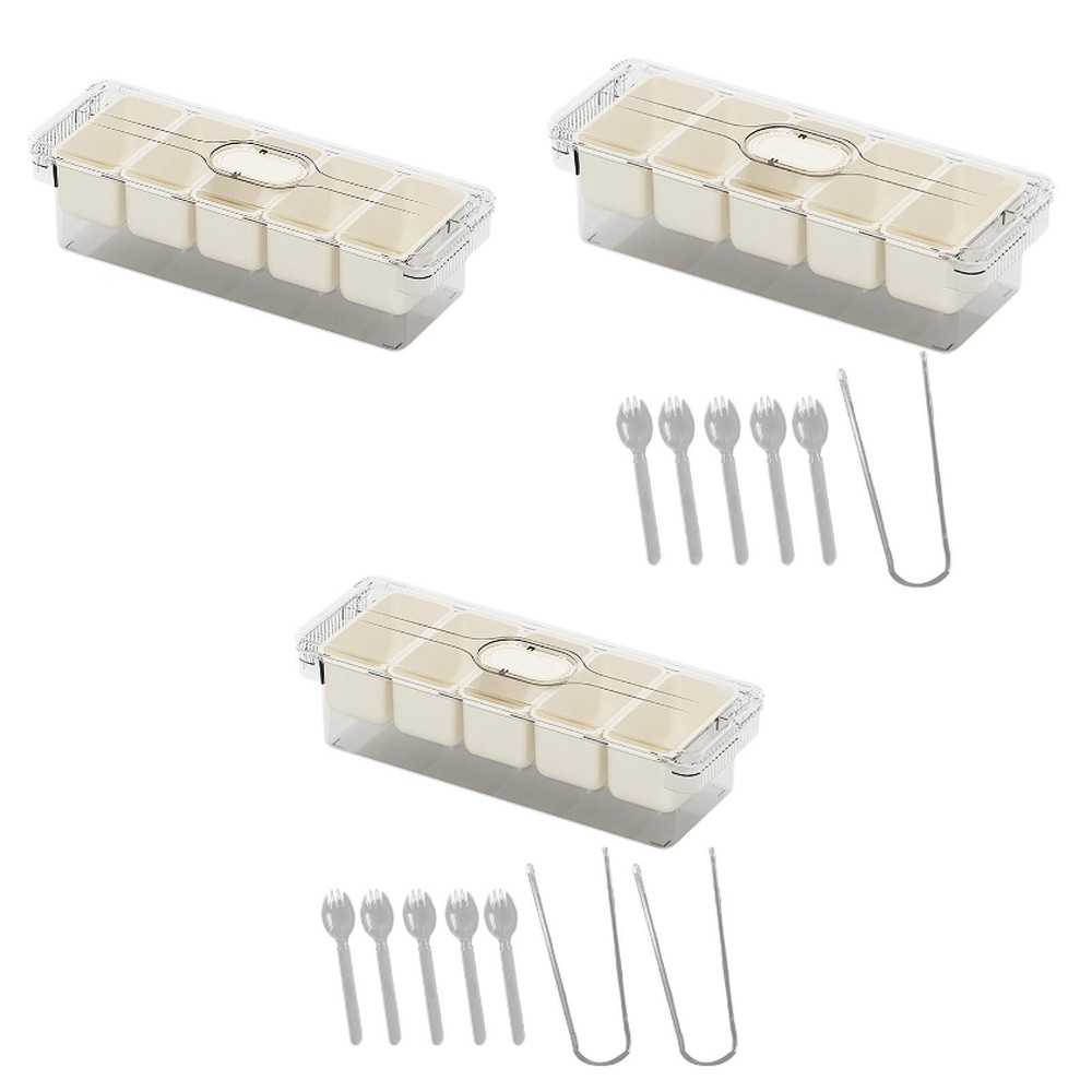 5-Compartment Divided Serving Tray with Lid Handle Fridge Organizer Bin