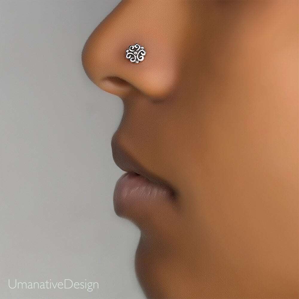 925 Sterling Silver Nose Ring Stud 20g Tribal Style Nose Pins Piercing Jewelry