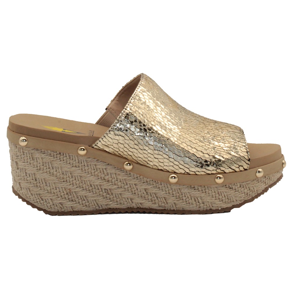 Volatile Ravine Gold Metallic Studded Wedge Sandals for Women PV130-221