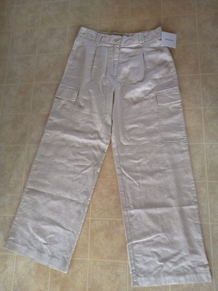 Ellen Tracy Beige  Linen Blend Regular Fit Pockets Pants Size M NEW
