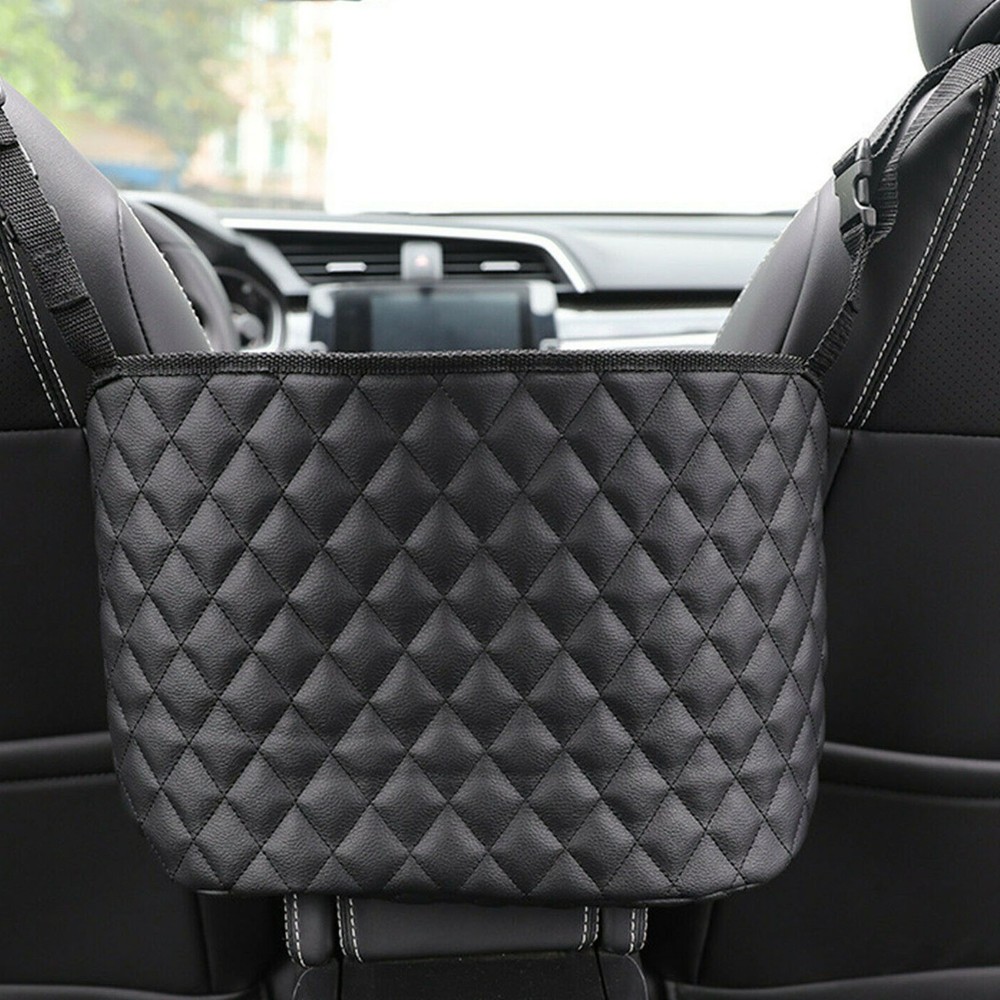 Advanced Car Net Pocket Handbag Holder Between Car Seat Storage PU Leather Black