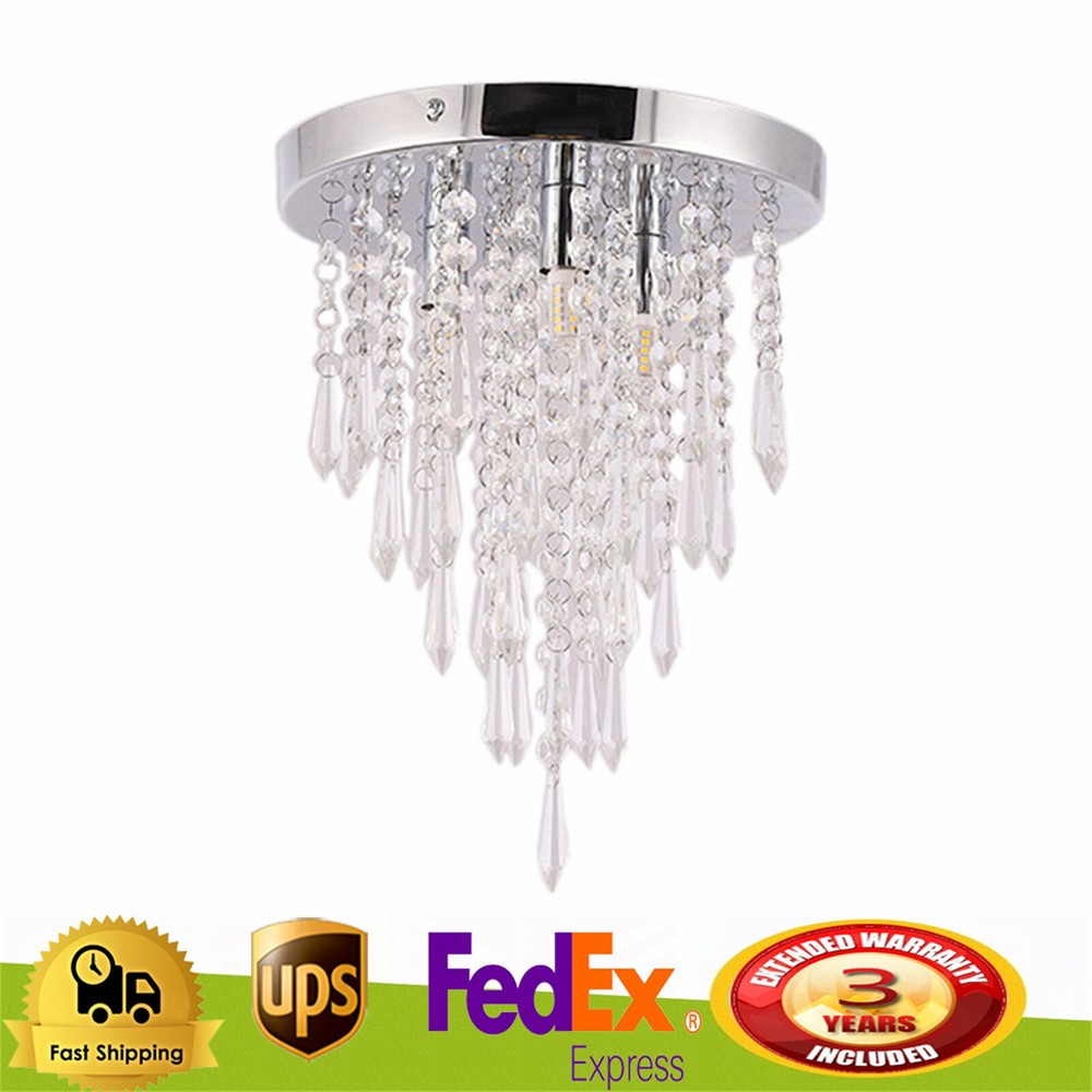 3-Light Modern Crystal Chandelier Flush Mount Light Pendant Ceiling Lamp Fixture