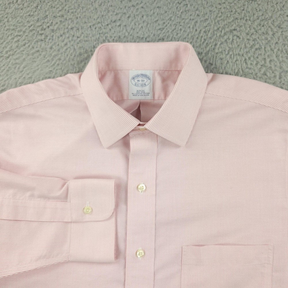 Brooks Brothers Dress Shirt Mens 16-33 Pink Slim Fit Non Iron Supima Cotton