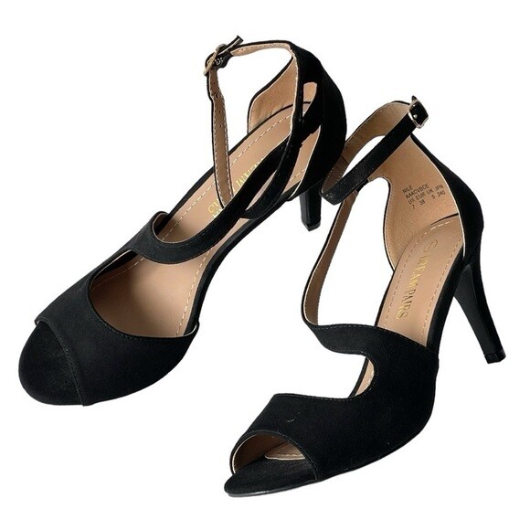 Dream Pairs Black Suede Strappy Heels for Prom Party Dress 7