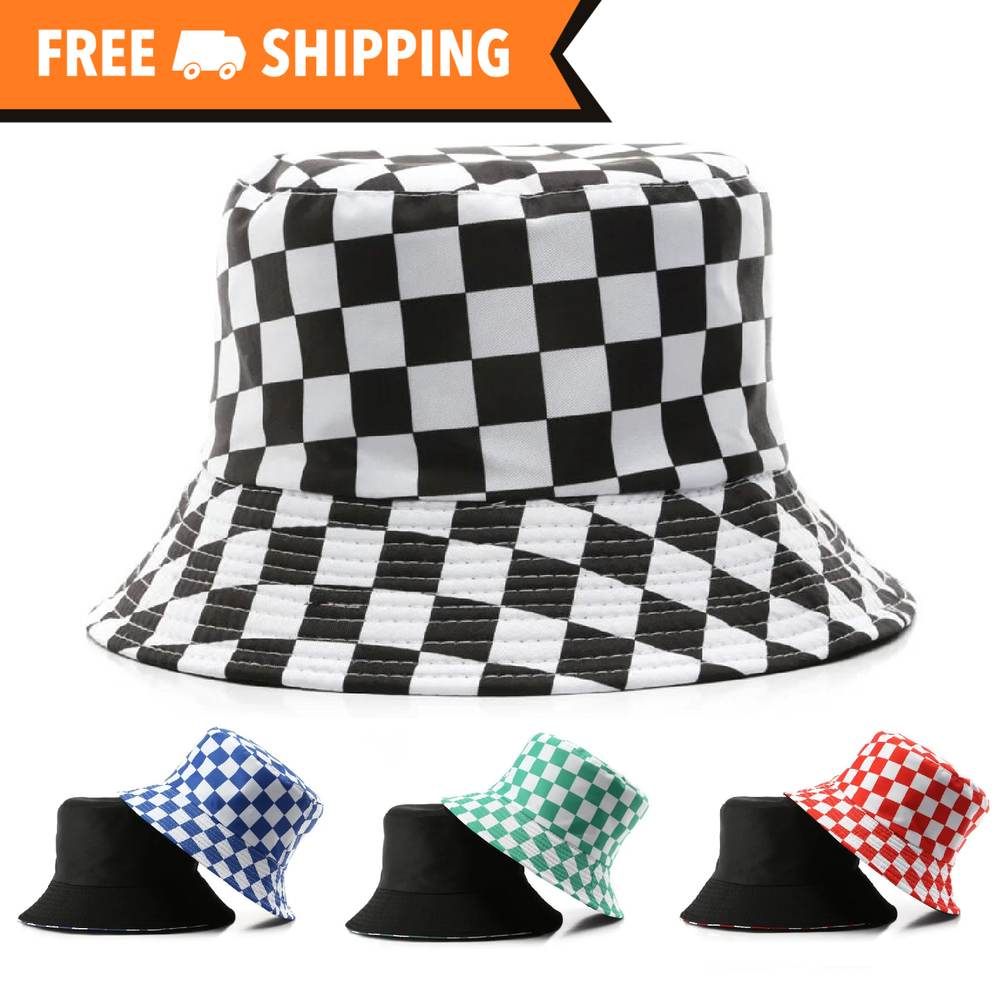 BUCKET HAT Unisex Reversible Checkered Hip Hop Men Women Sun Protection Cap