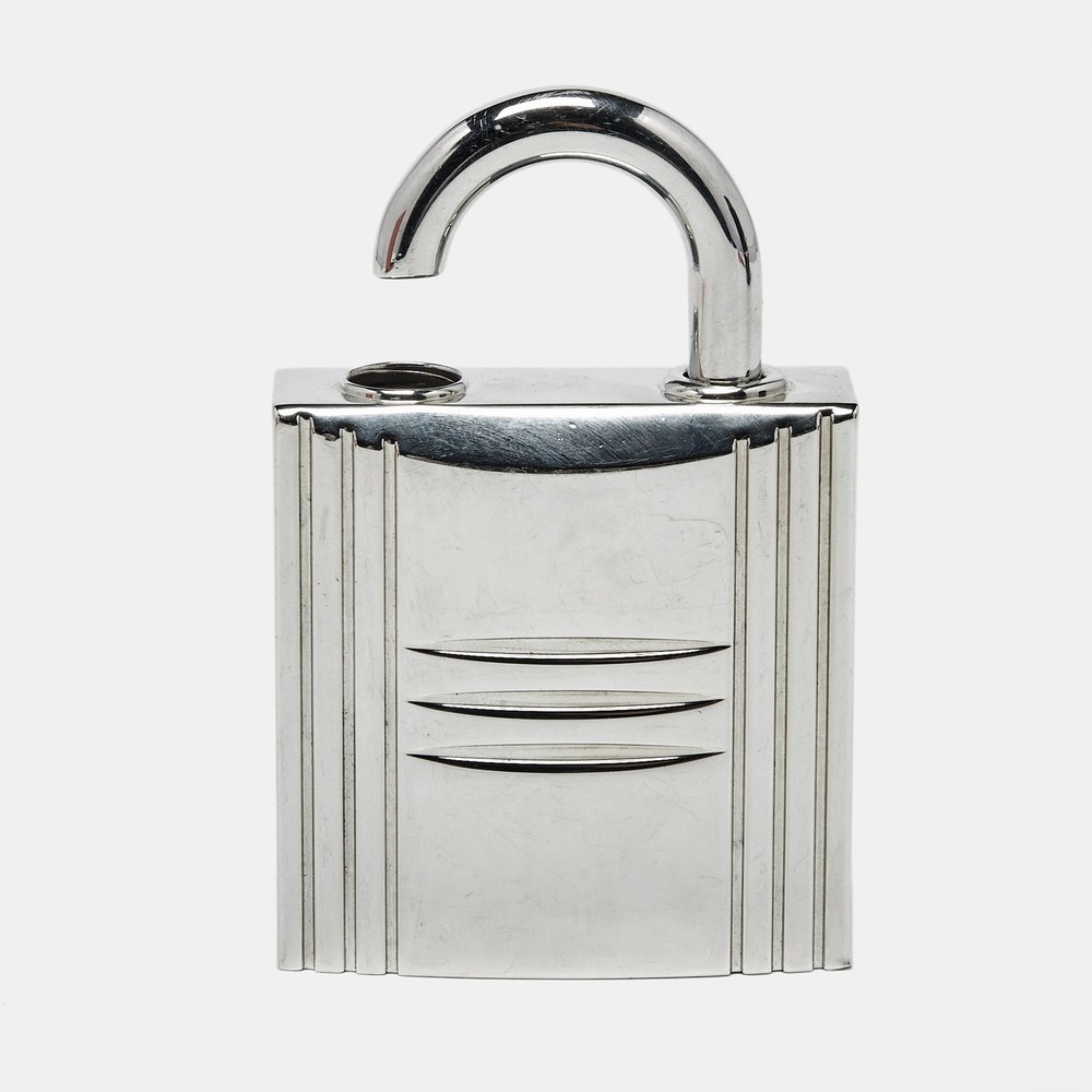 Hermes Silver Tone Padlock Refillable Perfume Bag Charm