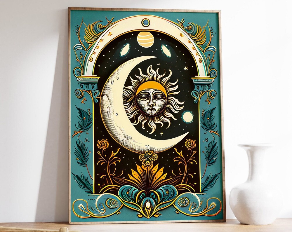 The Sun And Moon Tarot Poster Astrology Art Celestial Wall Art Boho Decor