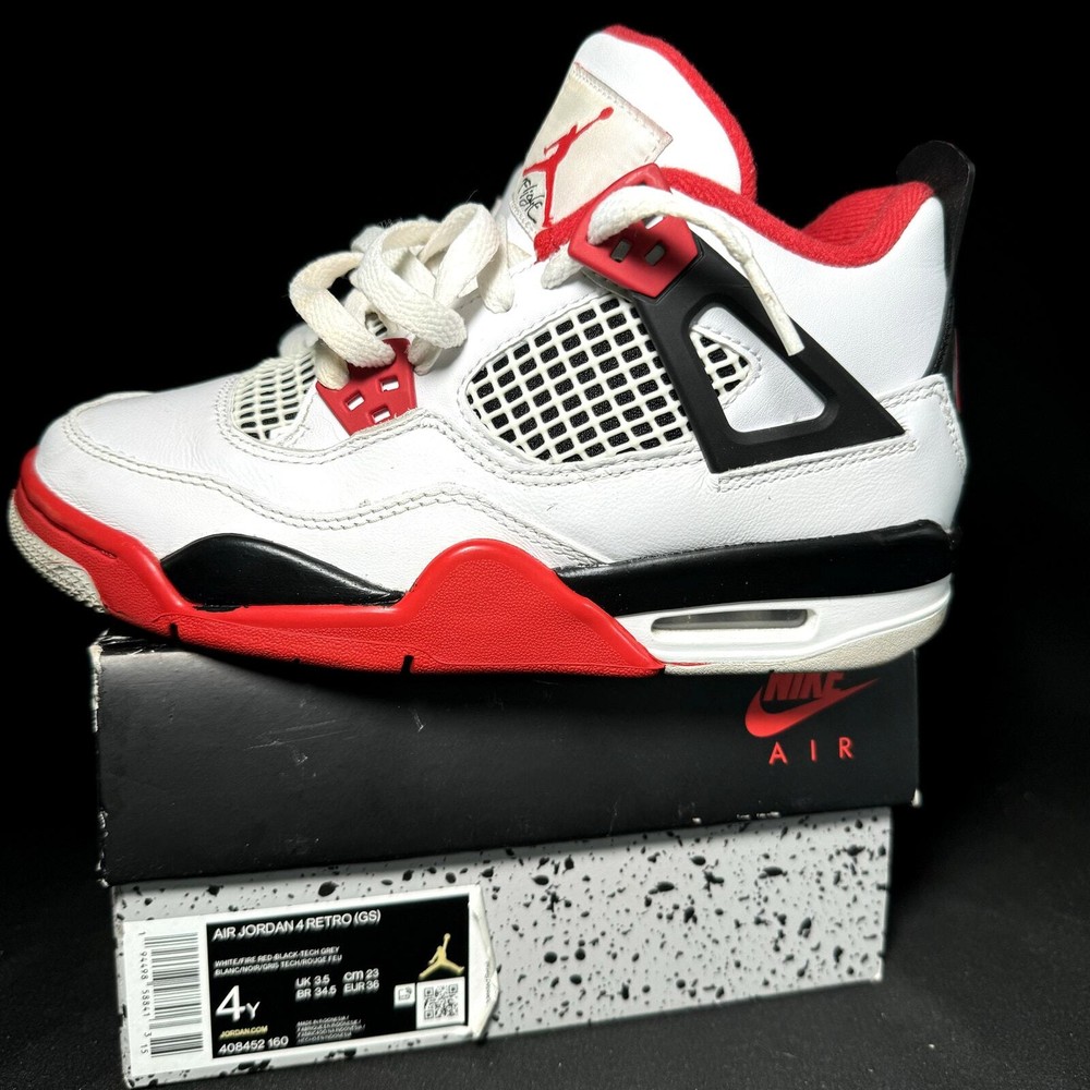 Nike Air Jordan 4 Retro OG GS Fire Red 2020 Men's Shoes - Size 4 - 408452 160