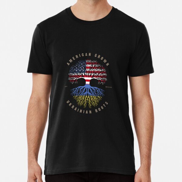 American Grown Ukrainian Roots Ukraine Flag Premium T-Shirt S-5XL