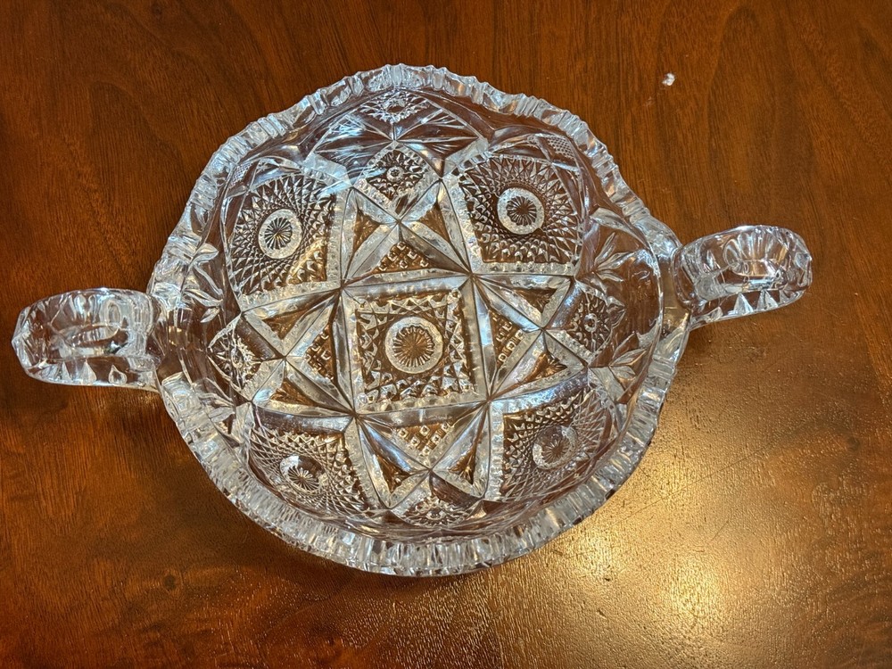 Vintage Imperial Glass Nucut Double Handled Trinket or Olive Bowl
