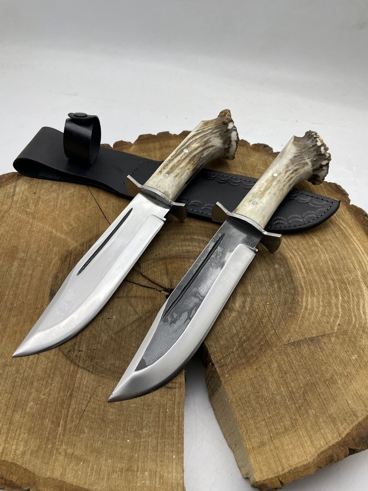 Hand Forged Carbon Steel Antler Crown Bowie knife Hunting knife pair of 2 pieces