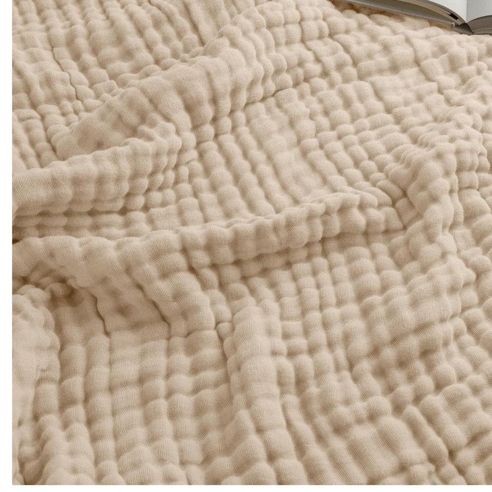 Elegant Sand King Muslin Blanket - Breathable Soft Comfort for Home