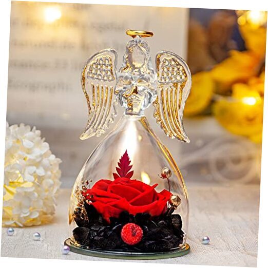 Mothers Day Angel Rose Figurines Gifts for Mom, Preserved Flowers Rose Red-image