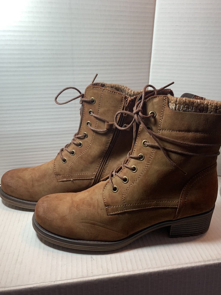 Suede Brown Cushionaire  Memory Foam Lace Up Combat Boots Size 10