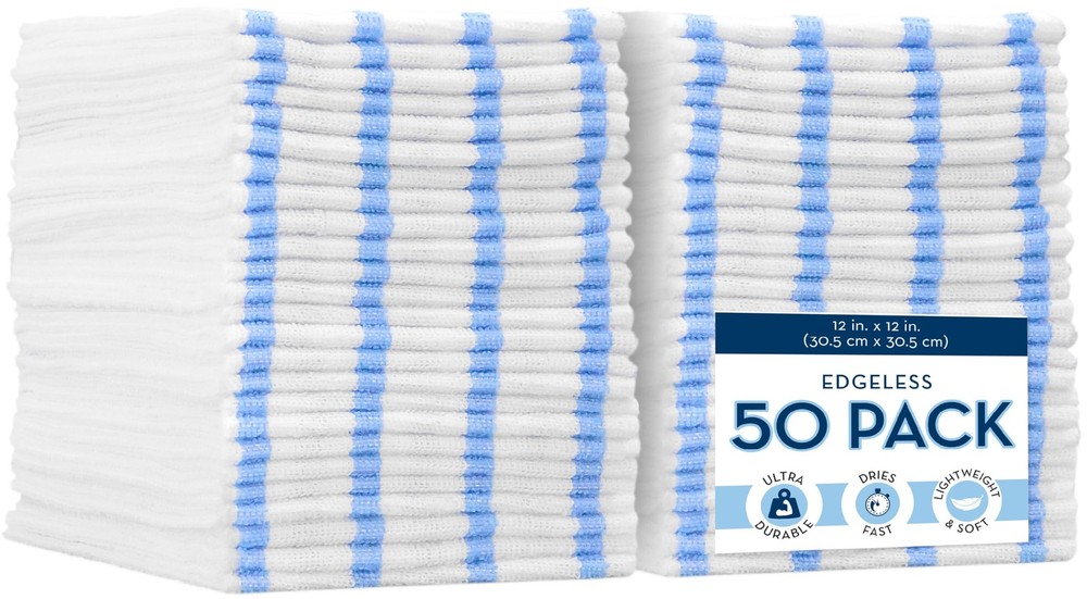 VIKING 449701 Bulk Edgeless Microfiber Cloths White Blue Stripe for Cleaning