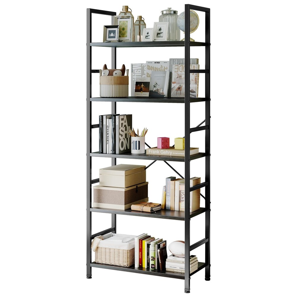 Book Shelf, 5 Tier Bookcase, Modern Tall Bookshelf for Garage Kit, CDs, Movie...