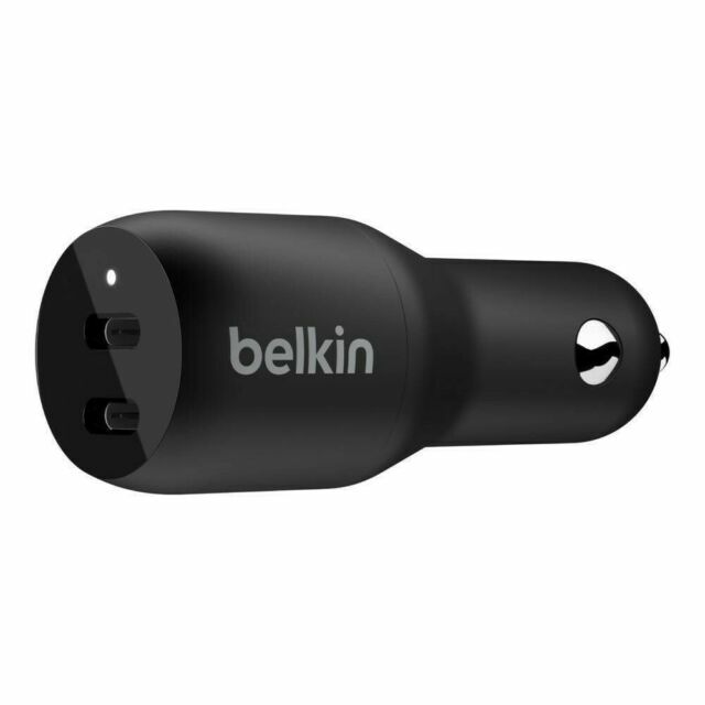 Belkin USB-C PD Car Charger 36W Dual 18W USB-C Power Delivery Car Charger - Black